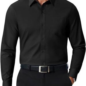 Men's Dress Shirts Stretch Stain Shield Long Sleeve Solid Formal Shirt