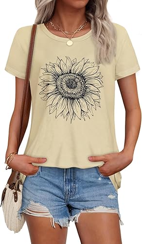 Women Summer Short Sleeve Crewneck Casual Cute Graphic Basic Tees Tops